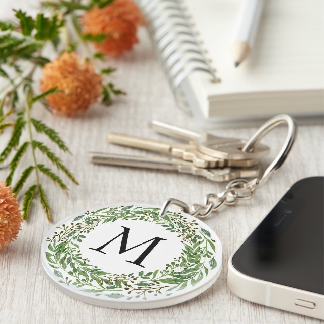 Personalised Keychain With Monogram And Wreath (Front Right)