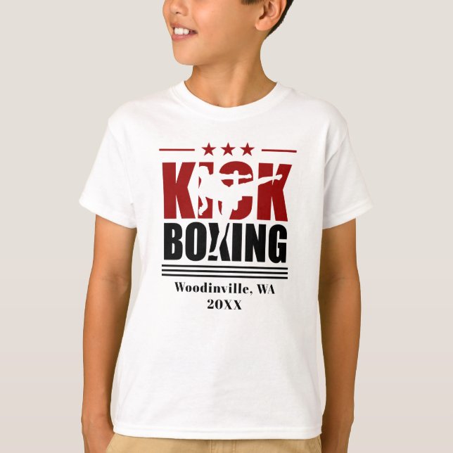 Personalised Kick Boxing Boxer Location Date Name T-Shirt (Front)