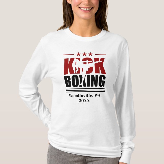 Personalised Kick Boxing Boxer Location Date Name T-Shirt (Front)
