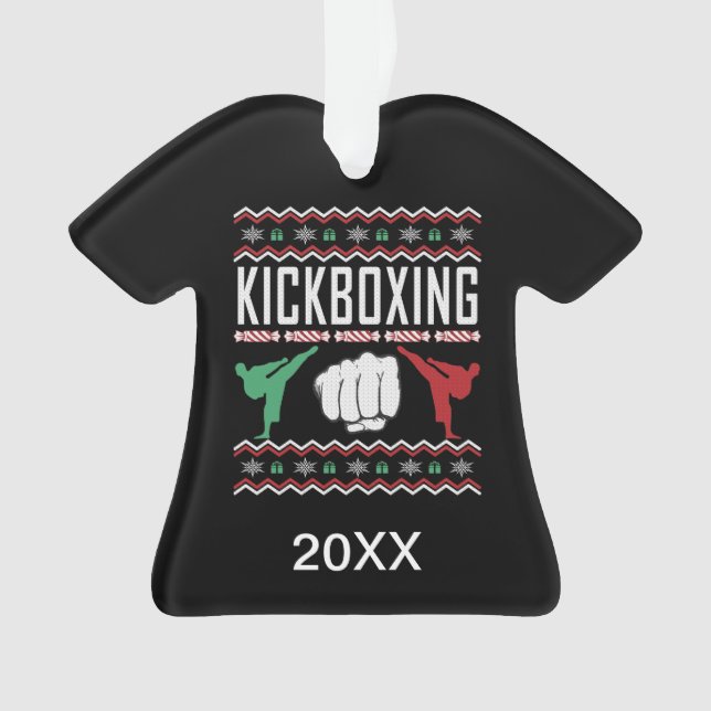 Personalised Kickboxing Ugly Christmas Sweater Ornament (Front)