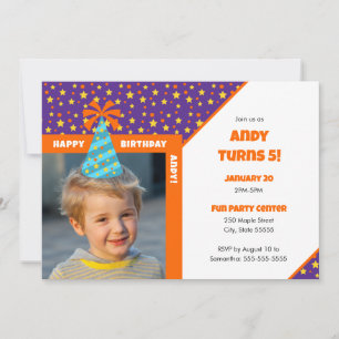 Personalised Kid Photo Happy Birthday Blue Hat v2 Invitation