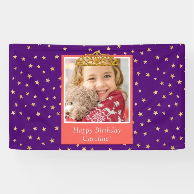 Personalised Kid Photo Happy Birthday Gold Crown Banner (Horizontal)