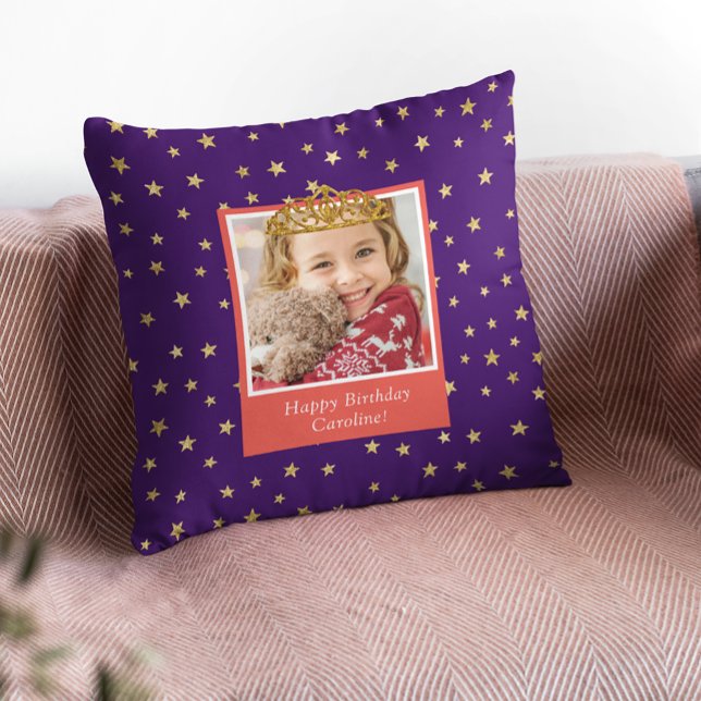 Personalised Kid Photo Happy Birthday Gold Crown Cushion (Creator Uploaded)