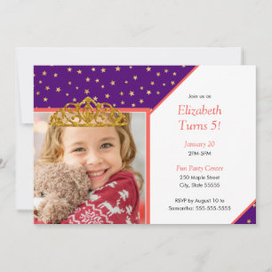 Personalised Kid Photo Happy Birthday Gold Crown Invitation