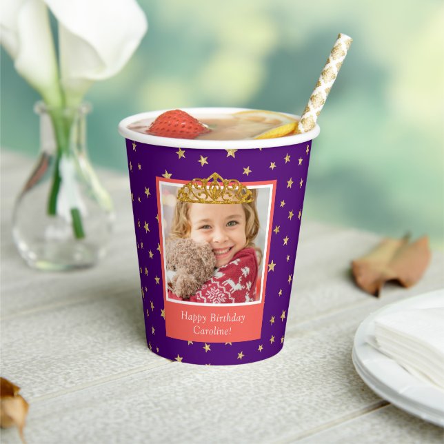 Personalised Kid Photo Happy Birthday Gold Crown Paper Cups (Insitu)