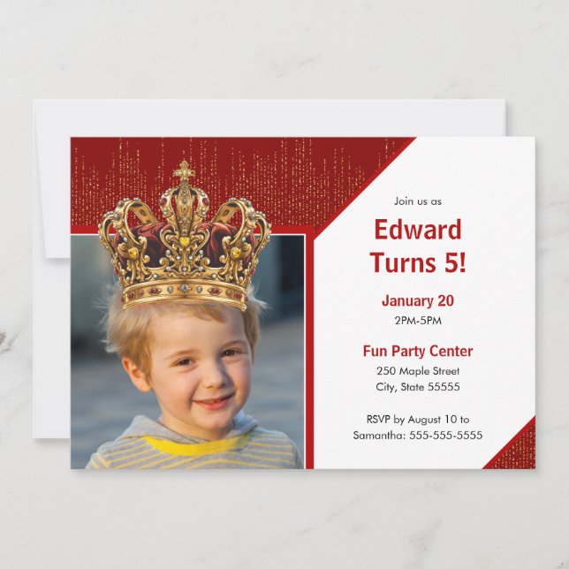 Personalised Kid Photo Happy Birthday King Crown Invitation (Front)