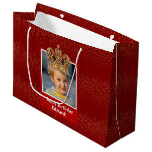 Personalised Kid Photo Happy Birthday King Crown Large Gift Bag