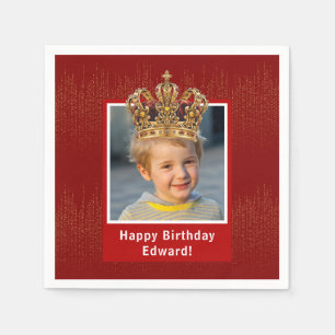 Personalised Kid Photo Happy Birthday King Crown Napkin