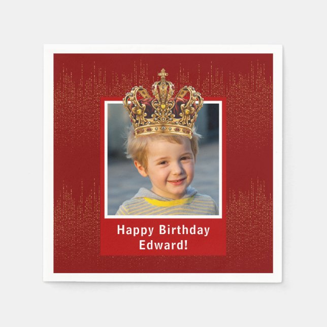 Personalised Kid Photo Happy Birthday King Crown Napkin (Front)