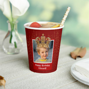 Personalised Kid Photo Happy Birthday King Crown Paper Cups