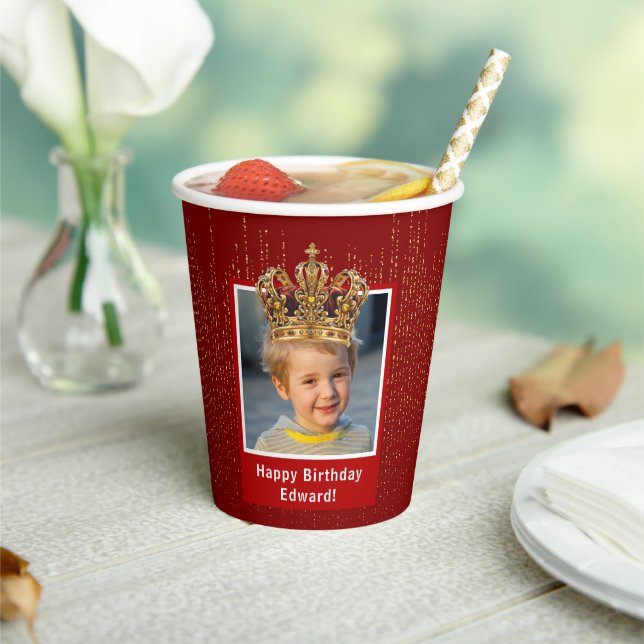 Personalised Kid Photo Happy Birthday King Crown Paper Cups (Insitu)