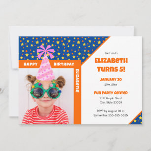 Personalised Kid Photo Happy Birthday Pink Hat v2 Invitation
