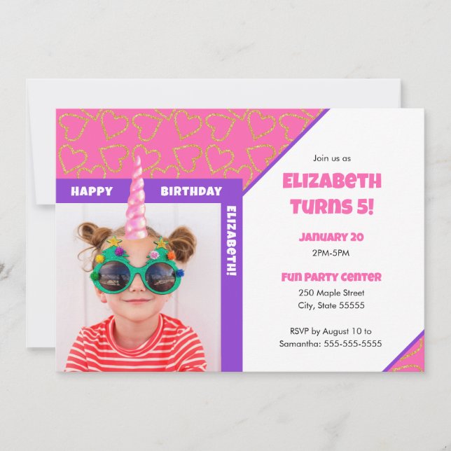 Personalised Kid Photo Happy Birthday Unicorn Invitation (Front)