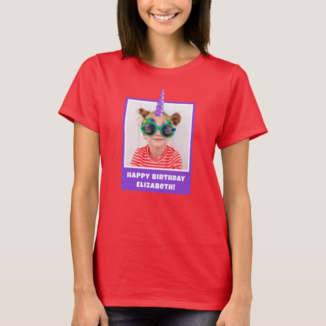 Personalised Kid Photo Happy Birthday Unicorn T-Shirt (Front)