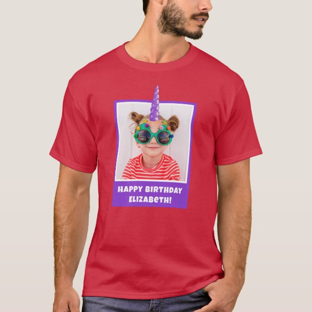 Personalised Kid Photo Happy Birthday Unicorn T-Shirt (Front)