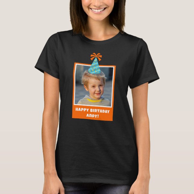 Personalised Kid Photo Happy Birthday w/ Blue Hat T-Shirt (Front)