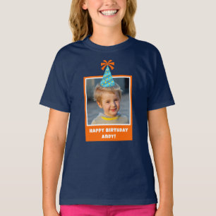 Personalised Kid Photo Happy Birthday w/ Blue Hat T-Shirt