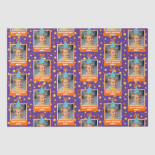 Personalised Kid Photo Happy Birthday w/ Blue Hat Tissue Paper