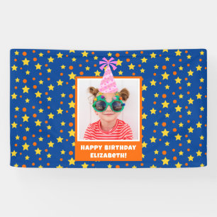 Personalised Kid Photo Happy Birthday w/ Pink Hat Banner