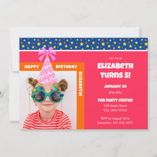 Personalised Kid Photo Happy Birthday w/ Pink Hat Invitation