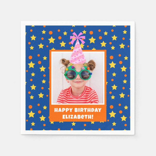 Personalised Kid Photo Happy Birthday w/ Pink Hat Napkin (Front)