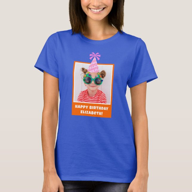 Personalised Kid Photo Happy Birthday w/ Pink Hat T-Shirt (Front)