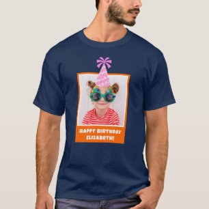 Personalised Kid Photo Happy Birthday w/ Pink Hat T-Shirt