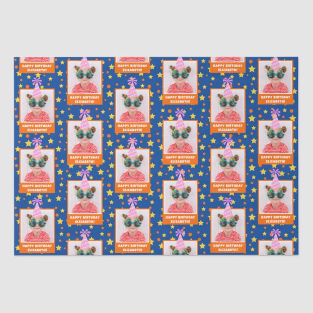 Personalised Kid Photo Happy Birthday w/ Pink Hat Tissue Paper (Front)