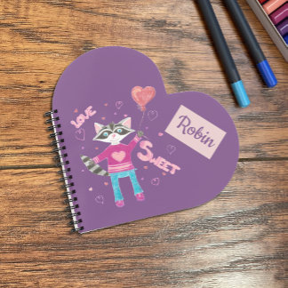 Personalised kid racoon purple notebook