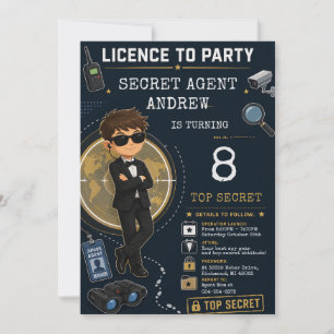 Personalised kid Secret Spy Mission Birthday Invitation