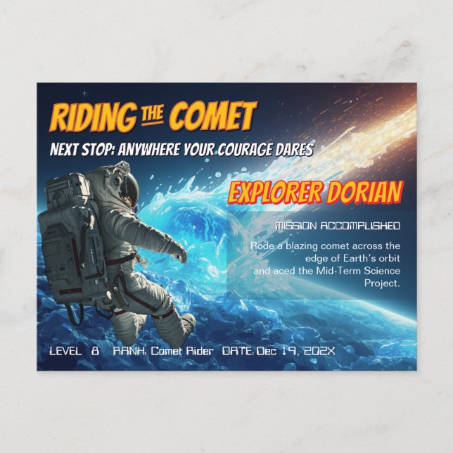 Personalised Kids Achievement Space Reward Postcard (Front)