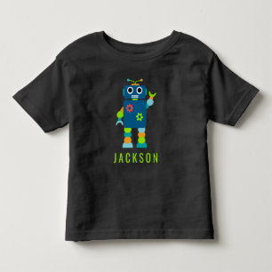 Personalised Kids Adorable Robot Boys Blue Toddler T-Shirt