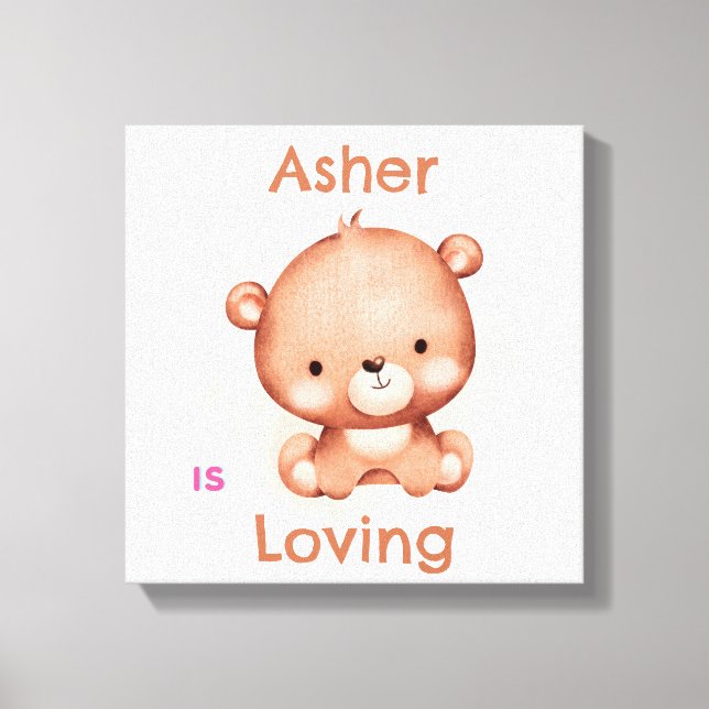 Personalised Kids Affirmation Brown Bear Nursery Canvas Print (Front)