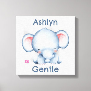 Personalised Kids Affirmation Deco   Blue Elephant Canvas Print