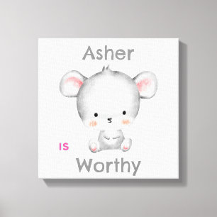 Personalised Kids Affirmation deco Grey Mouse Canvas Print