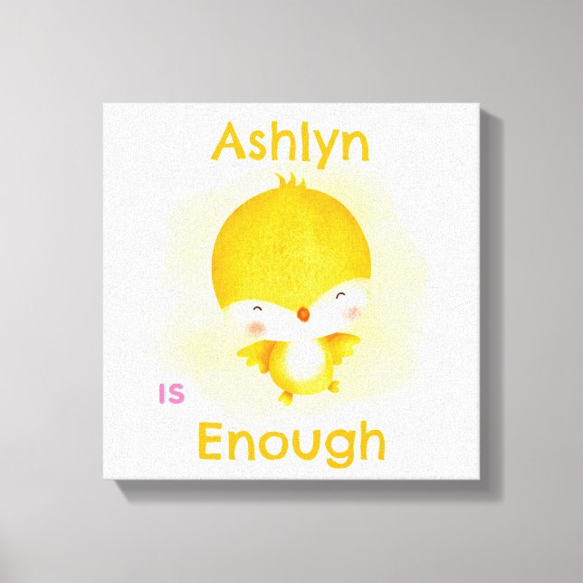 Personalised Kids Affirmation | Enough Yellow Bird Canvas Print (Front)