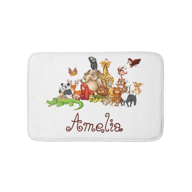 Personalised Kid's animals  Bath Mat (Front)
