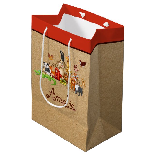 Personalised Kid's animals  Medium Gift Bag (Front Angled)