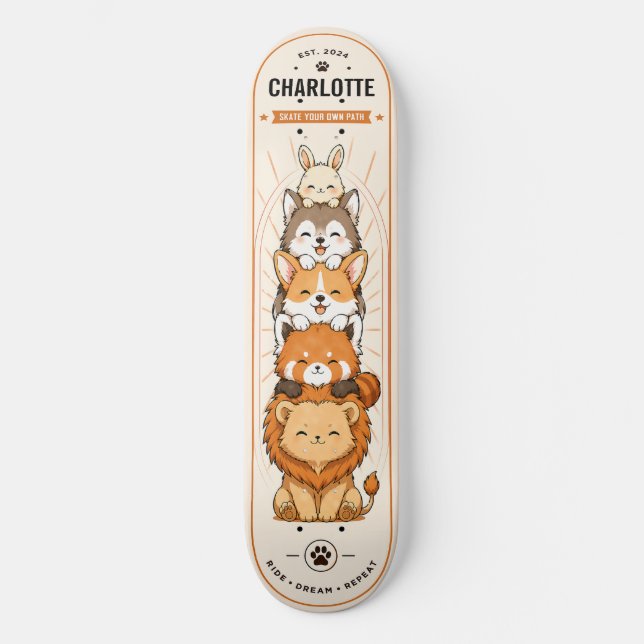 Personalised Kids Anime Cute Animals Skateboard (Front)