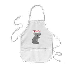 Personalised kids apron with cute grey koala bear