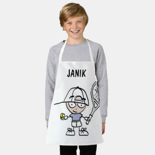 Personalised kid's apron with cute tennis cartoon