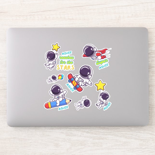Personalised Kids Astronaut Name Label Stickers (Computer)