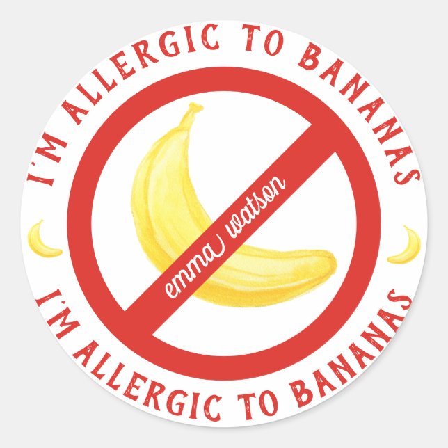 Personalised Kids Banana Allergy Alert Classic Round Sticker (Front)