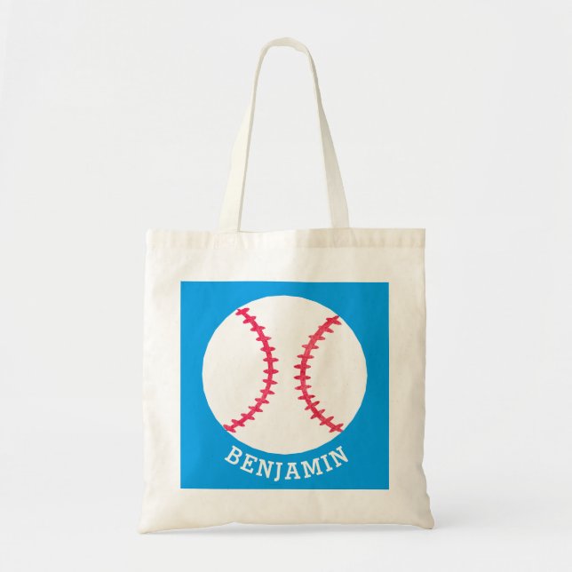 Personalised Kids Baseball Sports Blue Sport Tote Bag (Front)