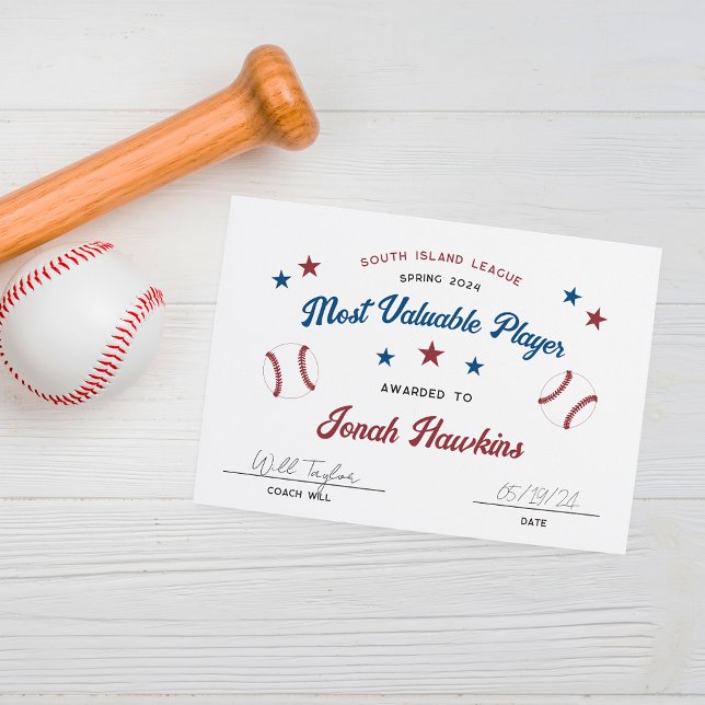 Personalised Kids Baseball Team Award Certificate (Creator Uploaded)
