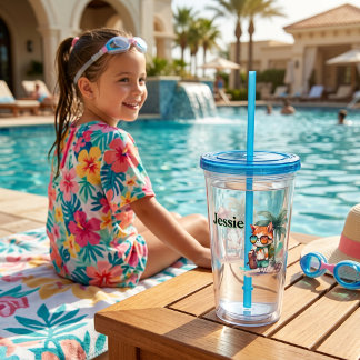 Personalised Kids Beachcomber Cat Acrylic Tumbler