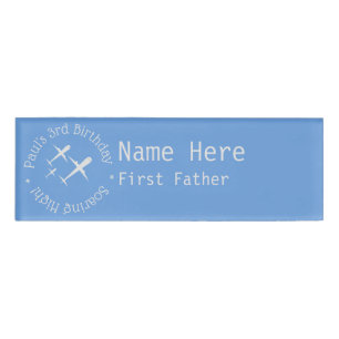 Personalised Kid's Birthday Aeroplanes Blue Dad's Name Tag