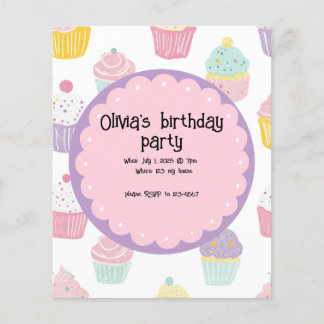personalised kids birthday cupcake design flyer
