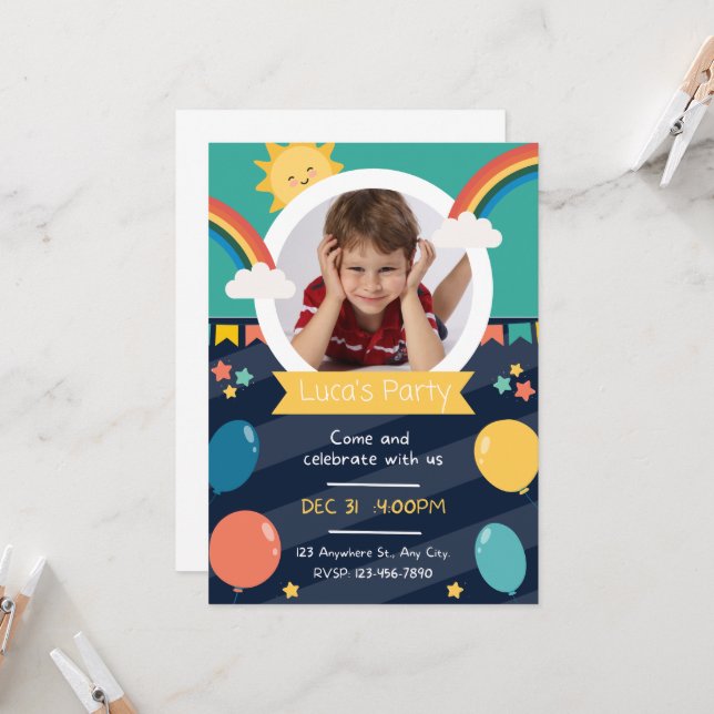 Personalised kids Birthday Invitation (Front/Back In Situ)