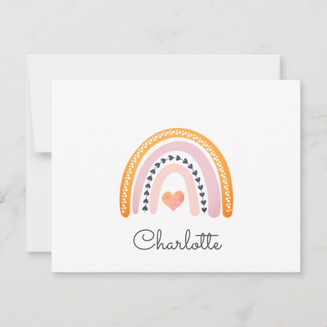 Personalised Kid's Boho Rainbow Note Card (Front)